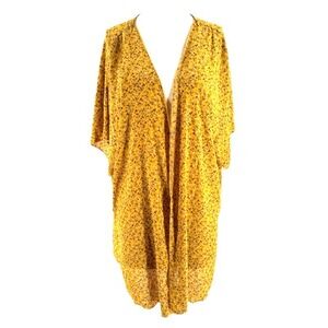 Love Delirious Ditsy Floral Kimono Cover Up Cardigan Women's 2X Yellow Boho Wrap